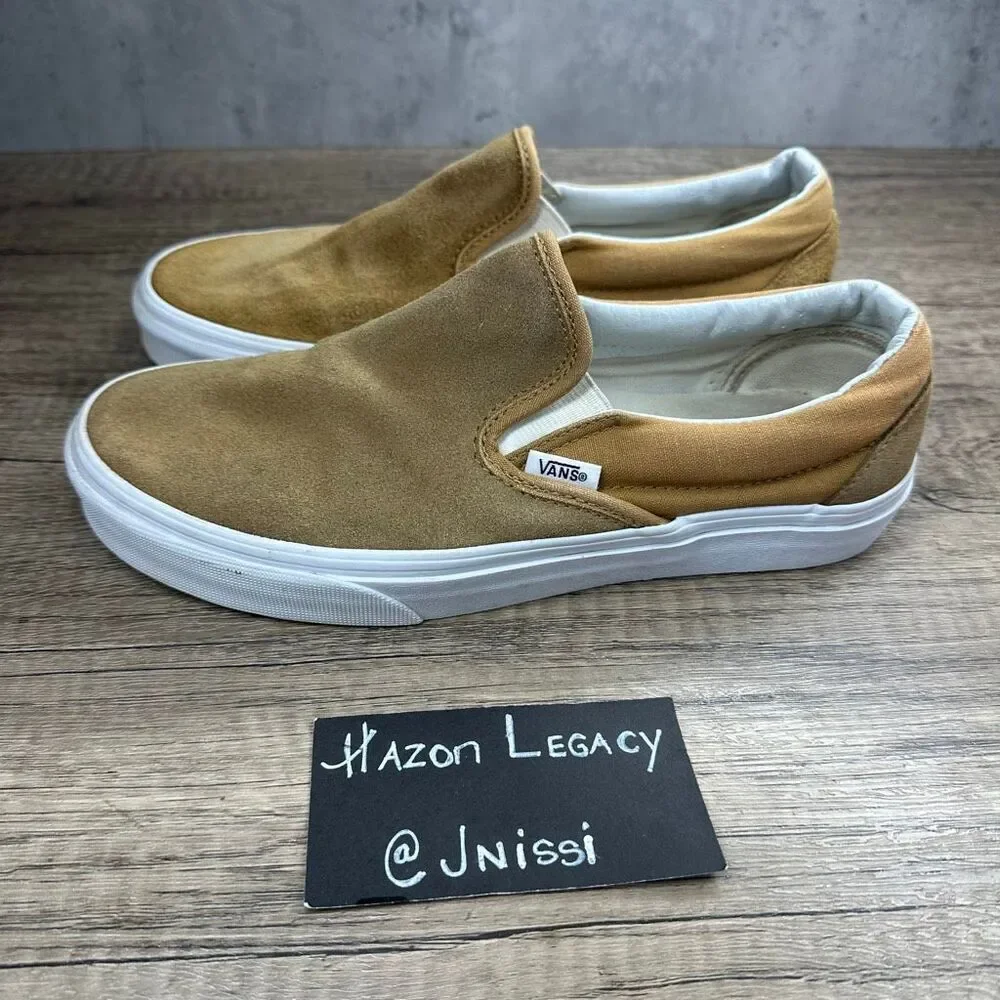 Vans~Women's~Camel‎ Suede/Cloth Classic Slip On Sneakers~Size 7.5